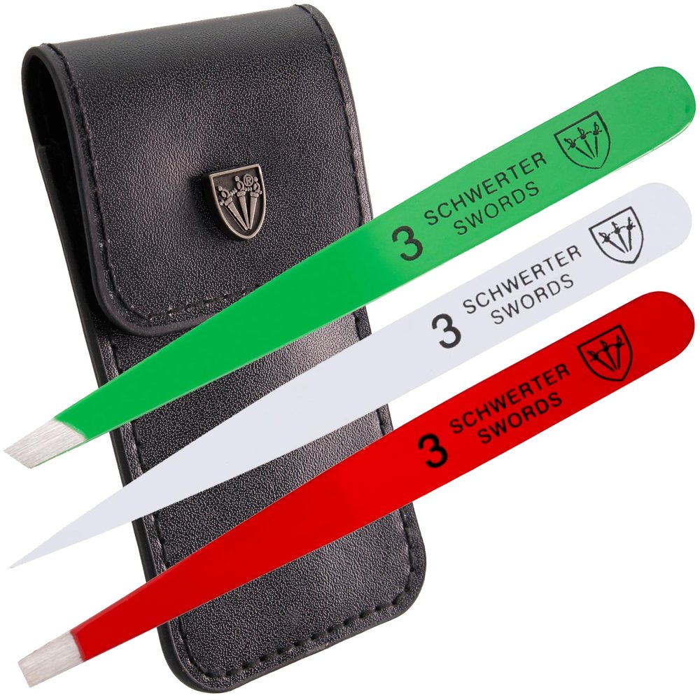3 Swords Germany  brand quality professional stainless steel precision tweezer set MEXICO slanted, straight, pointed eyebrows hair, manicure pedicure  pinzas rectas, biseladas, puntiagudas (5366)