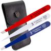3 Swords Germany  brand quality professional stainless steel precision tweezer set USA, slanted, straight, pointed eyebrows hair, synthetic leather case, manicure pedicure by 3 Swords view 1