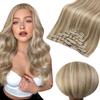 Full Shine Highlight Blonde Hair Extension Clip In Human Hair, 16 Inch Clip In Hair Extensions Real Human Hair, Ash Blonde Highlight Dirty Blonde Clip Ins 120g 7Pcs view 1