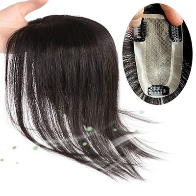 Remy Human Hair Toppers with Clip, Susanki 2.4"x 4.7" Silk Base Wiglet Wiglet Hairpiece for Women with Thinning Hair, 10" Brown
