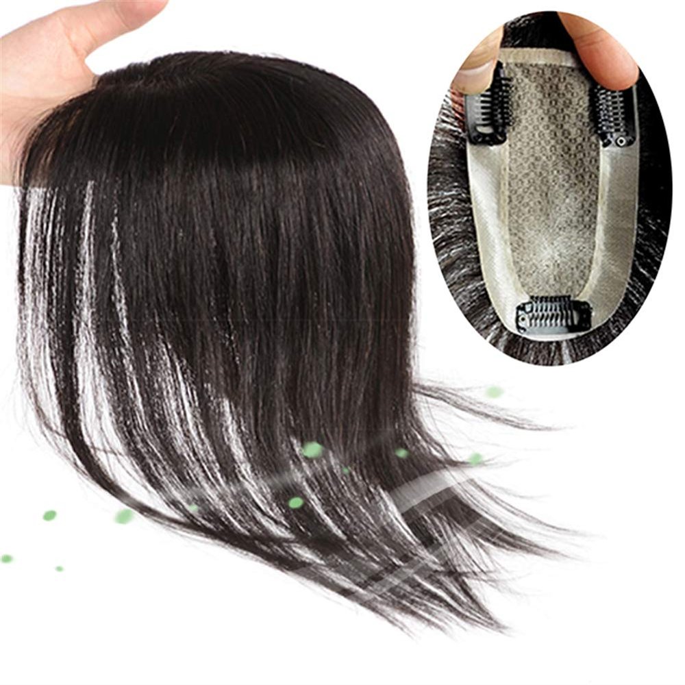 Remy Human Hair Toppers with Clip, Susanki 2.4"x 4.7" Silk Base Wiglet Wiglet Hairpiece for Women with Thinning Hair, 10" Brown