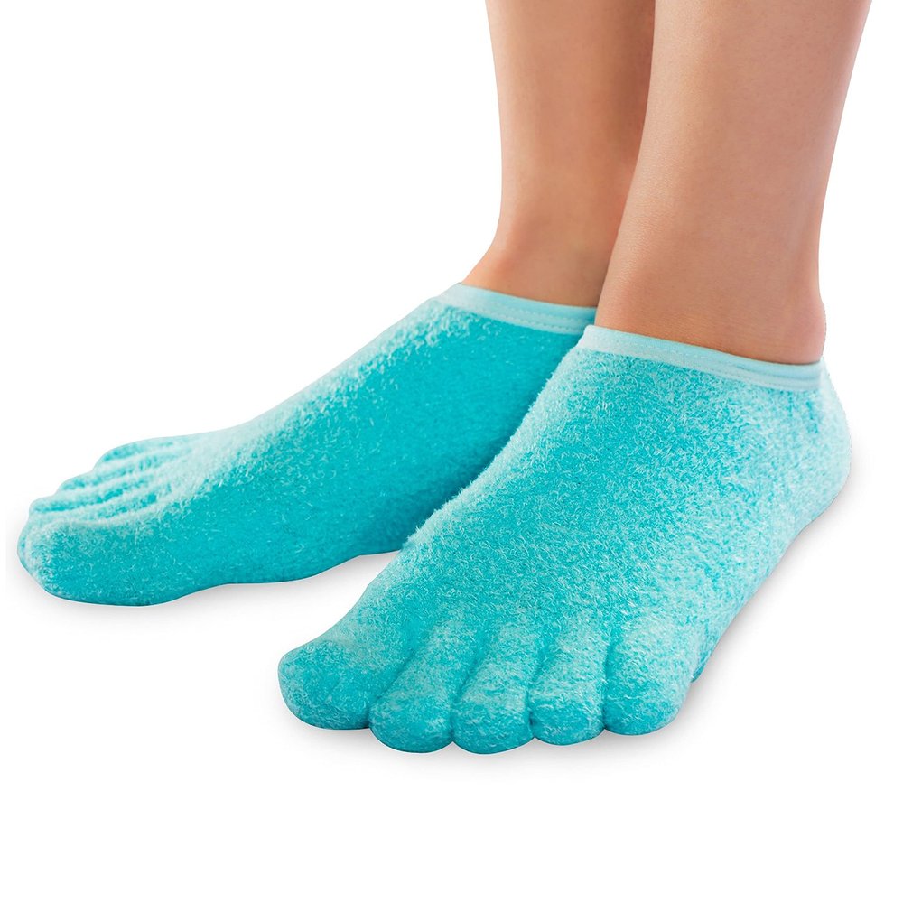 5-Toe Gel Lined Foot Moisturizing Socks by NatraCure  Aloe & Shea Infused Fuzzy Hydrating Socks - Soft Feet Moisturizer Spa & Pedicure Socks for Dry Cracked Heels, Calluses - Size: XX-Small