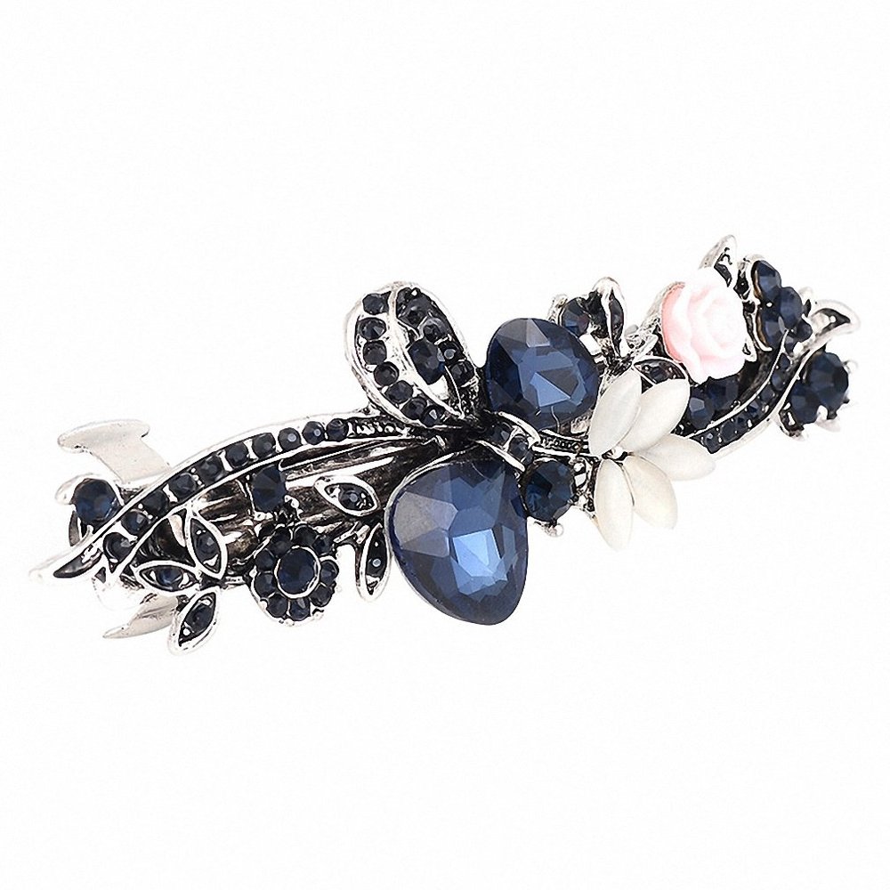 Womens Barrettes Three Styles Blue Rhinestone Antique Silver Barrettes Headwear Jewelry Fashion Flower Leaves Hair Clips Hairpin A1-143