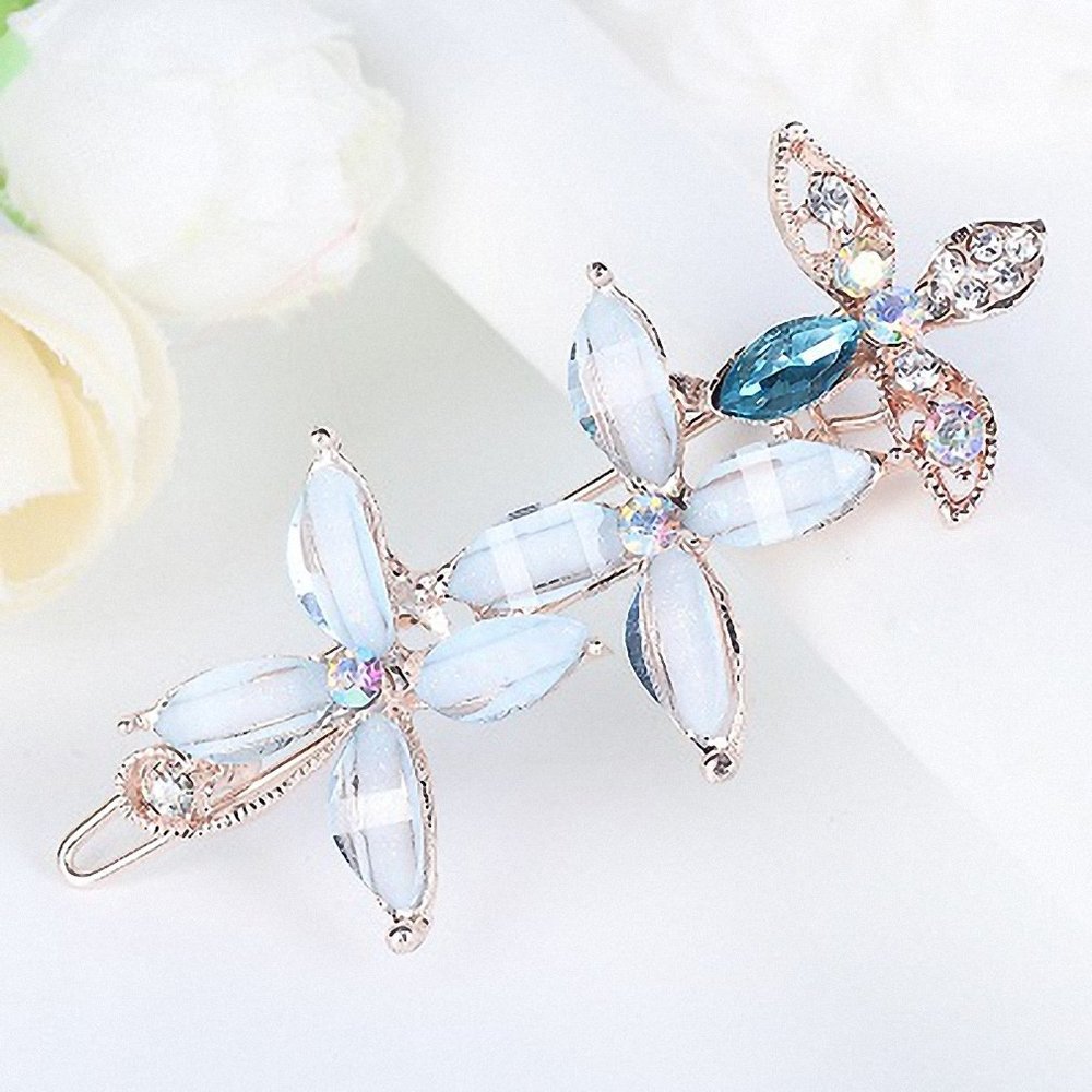 Womens Barrettes multicolor Elegant Rhinestone Butterfly Barrettes Hair Clips Amazing Crystal Hair Pins for Women and Blue