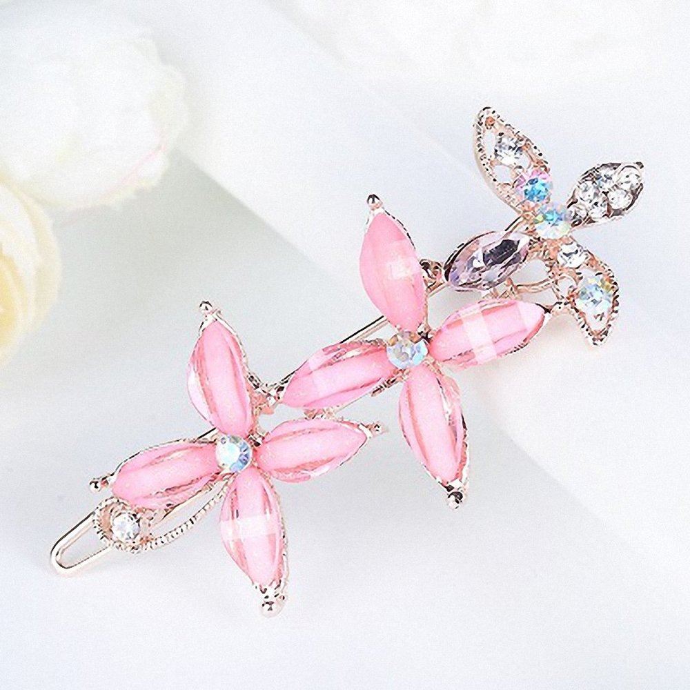 Womens Barrettes multicolor Elegant Rhinestone Butterfly Barrettes Hair Clips Amazing Crystal Hair Pins for Women and Pink