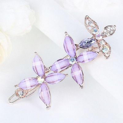 Womens Barrettes multicolor Elegant Rhinestone Butterfly Barrettes Hair Clips Amazing Crystal Hair Pins for Women and Purple