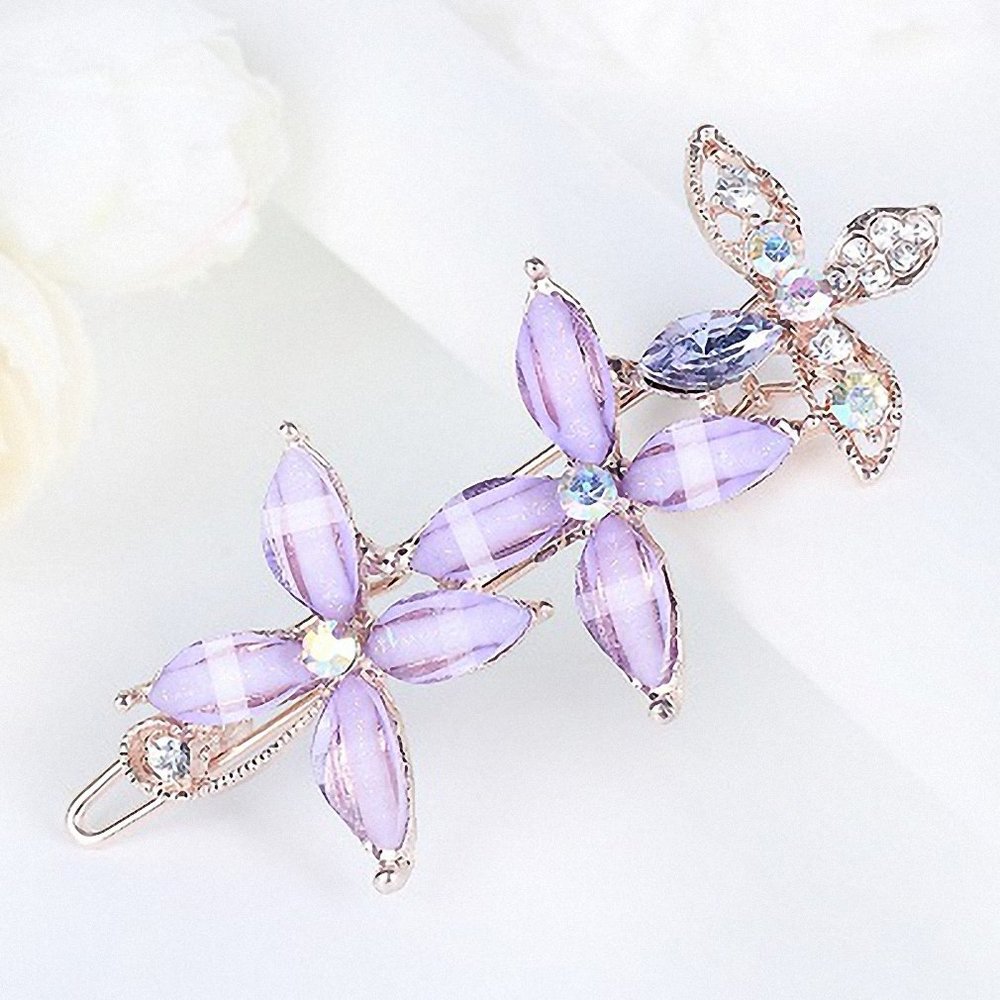 Womens Barrettes multicolor Elegant Rhinestone Butterfly Barrettes Hair Clips Amazing Crystal Hair Pins for Women and Purple