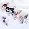 Womens Barrettes 5 Colors Double Flowers Bowknot Hairpin Hair Clips for Women Elegant Ribbon Pearl Hairwear Wedding Hair Accessories Blue view 2