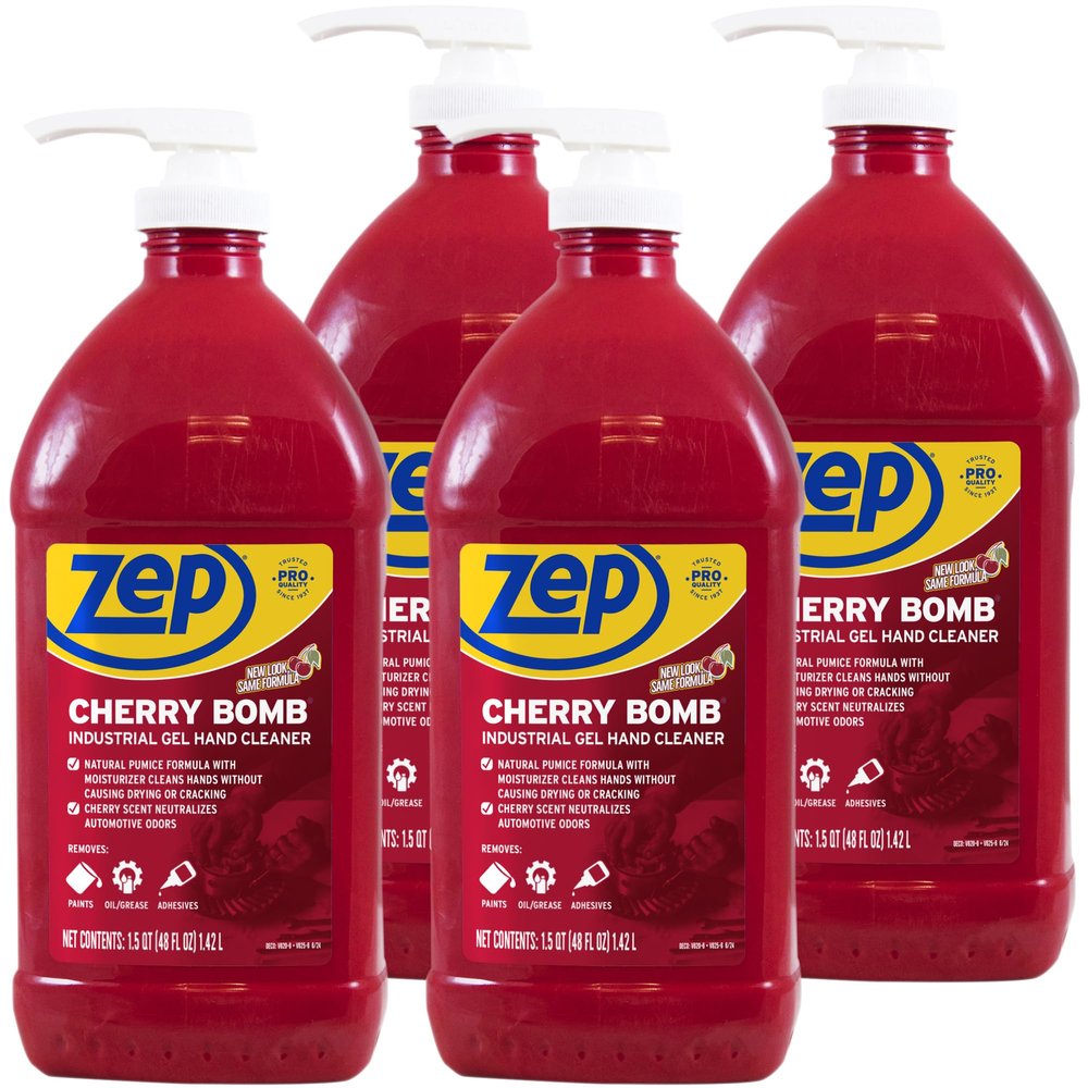 Zep Cherry Bomb Hand Cleaner 48 oz (Case of 4) - Volcanic Rock and Emollients - Perfect for mechanics and DIY'ers