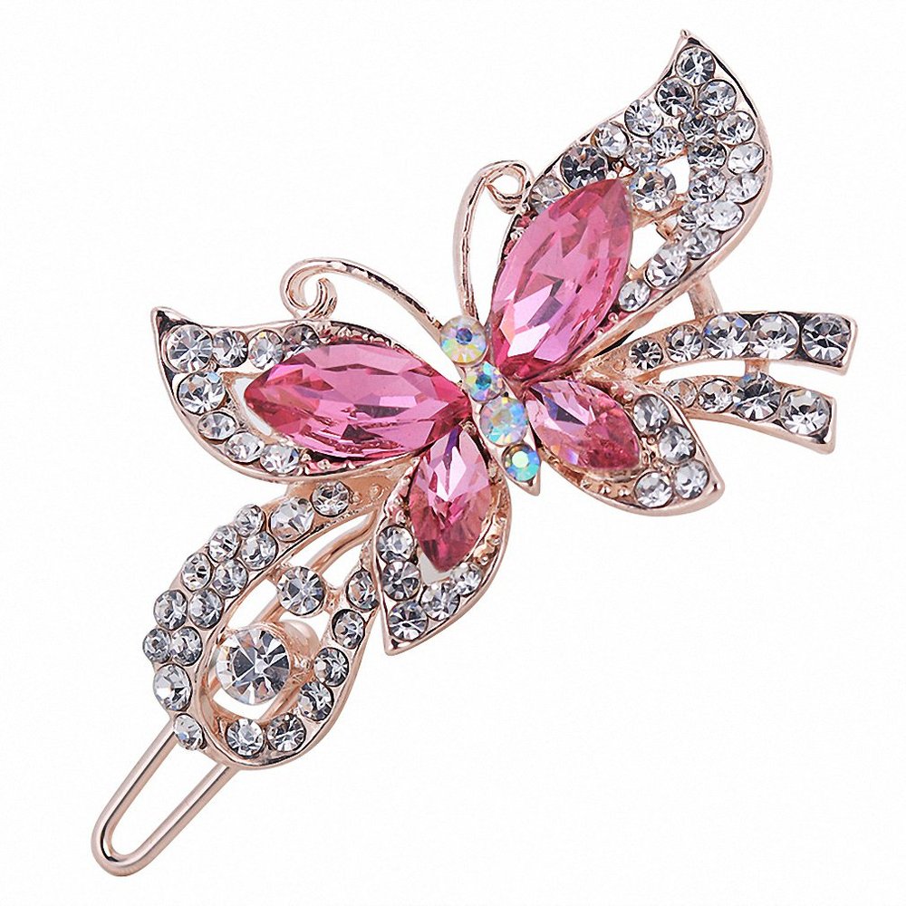 Womens Barrettes multicolor Elegant Rhinestone Butterfly Barrettes Hair Clips Amazing Crystal Hair Pins for Women and Red