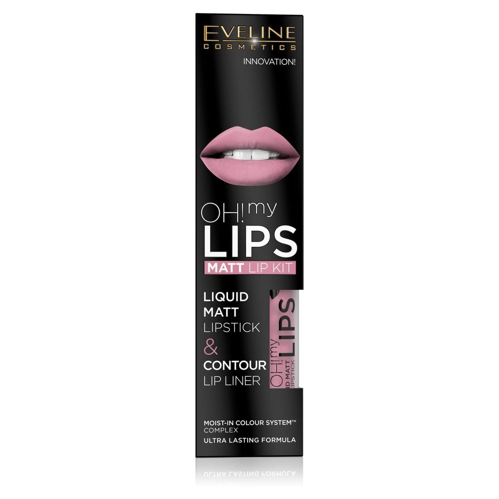 Eveline Cosmetics Lip Color Set - Matt Lipstick & Contour Lip Liner (Oh! my LIPS, 06 Cashmere Rose, Long-lasting, Hydrating, Full Coverage)