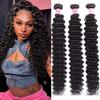 UNICE Deep Wave Human Hair 3 Bundles 12 14 14 inch Unprocessed Brazilian Raw Virgin Hair Quick Weave Extensions for Sew in Natural Color view 2