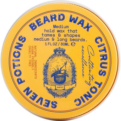 SEVEN POTIONS Beard Wax for Men  Medium Hold Styling Wax to Shape And Nourish Your Beard  All-Natural, Vegan, Cruelty Free  Citrus Tonic (1 FL OZ)