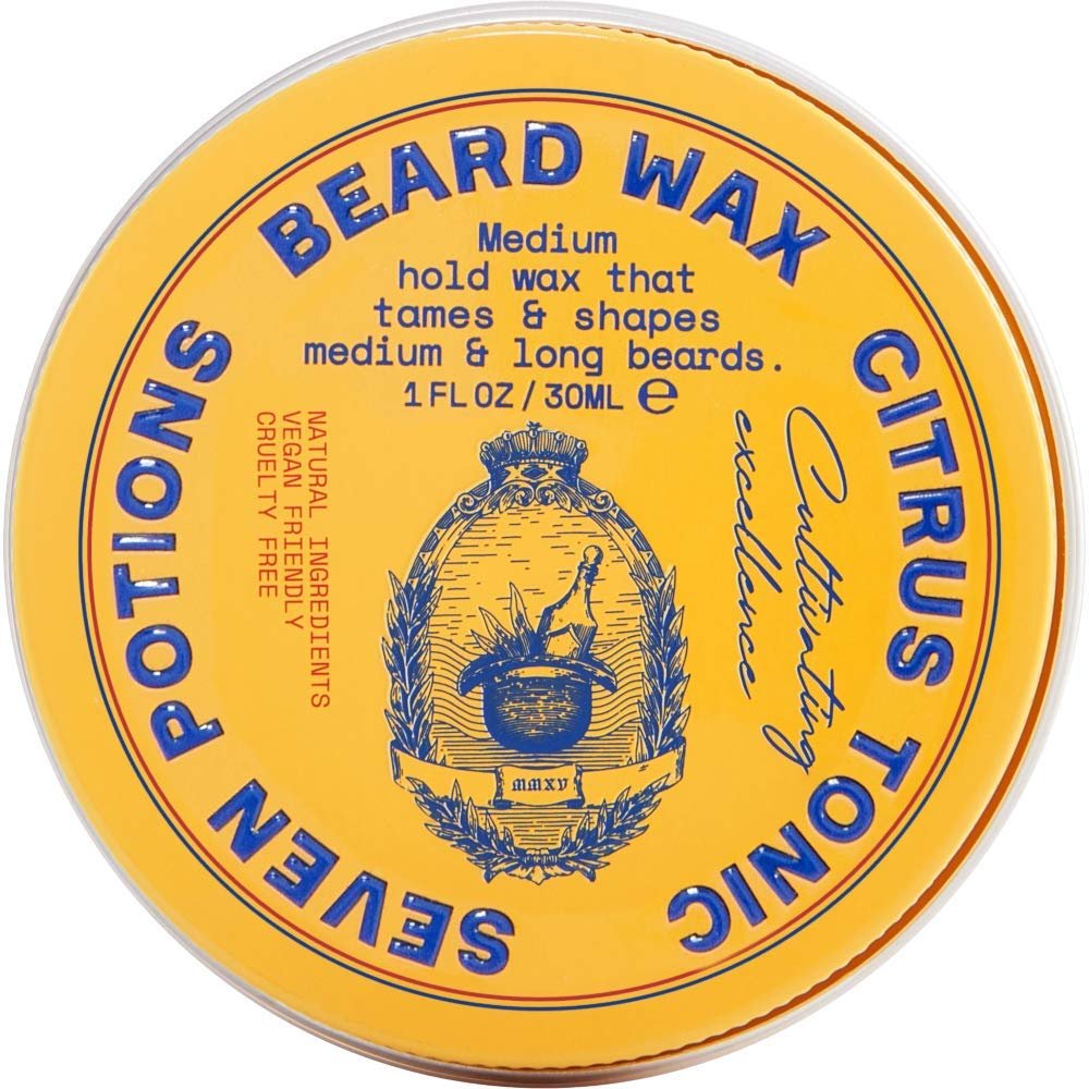SEVEN POTIONS Beard Wax for Men  Medium Hold Styling Wax to Shape And Nourish Your Beard  All-Natural, Vegan, Cruelty Free  Citrus Tonic (1 FL OZ)