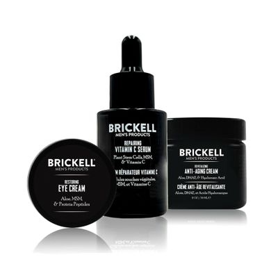 Brickell Men's Advanced Anti-Aging Routine, Night Face Cream, Vitamin C Facial Serum and Eye Cream, Natural and Organic, Unscented, Skin Care Gift Set