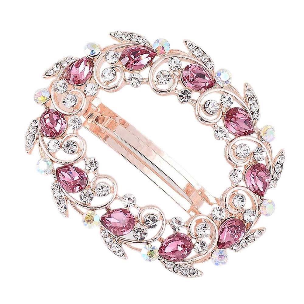 Womens Fashion Metal Hair Ornaments Gold Color Rhinestone Crystal Hairwear Hairpin Clips Fashion Sparkling Hair Accessories Pink