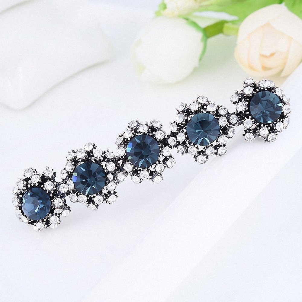Womens Retro Metal Barrettes Hairpin Clips for Women Big Rhinestone Crystal Sunflower Hair Ornaments Hairwear Blue
