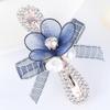Womens Flower Barrettes Hair Accessories Jewelry Metal Sparkling Crystal Hairpin Ribbon Bowknot Wedding Hair Clips Blue view 1