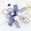 Womens Flower Barrettes Hair Accessories Jewelry Metal Sparkling Crystal Hairpin Ribbon Bowknot Wedding Hair Clips Blue view 2