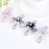 Womens Flower Barrettes Hair Accessories Jewelry Metal Sparkling Crystal Hairpin Ribbon Bowknot Wedding Hair Clips Blue view 4
