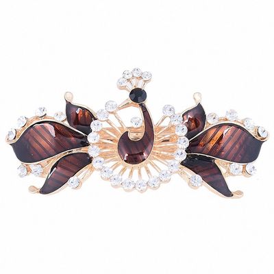 Womens Women Hair Ornaments Hairpin Accessories Enamel Crystal Rhinestone Peacock Hair Clip Barrettes Coffee
