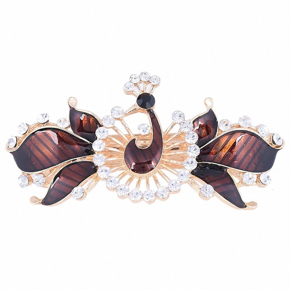 Womens Women Hair Ornaments Hairpin Accessories Enamel Crystal Rhinestone Peacock Hair Clip Barrettes Coffee