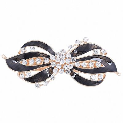 Womens Unique Design Enamel Ribbon Hair Clip Pin Women Metal White Crystal Barrettes Hairgrips Hair Accessories Black