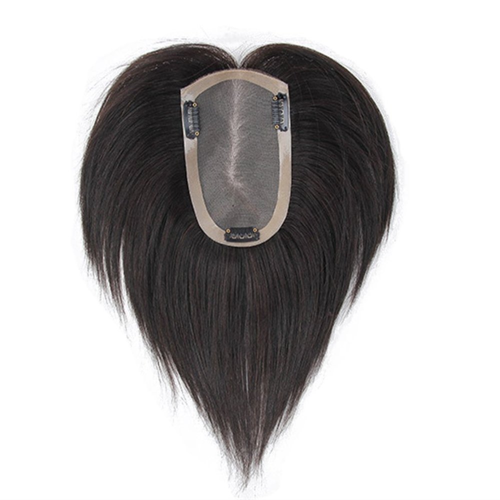 100% Real Human Hair Toppers Hand Tied Clip in Mono Wiglet Top Hairpieces Wiglet for Women, 8" Black