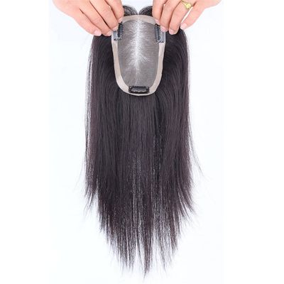 100% Real Human Hair Toppers Hand Tied Clip in Mono Wiglet Top Hairpieces Wiglet for Women, 12" Dark Brown