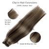 Hair Extensions Clip in Human Hair, Dark Brown with Blonde Highlights Straight Human Hair Extensions Clip in Hair, 7pcs Double Weft 70G Grade 9A Clip-in Hair Remy Extensions 20Inch for Women view 2