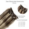 Hair Extensions Clip in Human Hair, Dark Brown with Blonde Highlights Straight Human Hair Extensions Clip in Hair, 7pcs Double Weft 70G Grade 9A Clip-in Hair Remy Extensions 20Inch for Women view 3