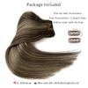 Hair Extensions Clip in Human Hair, Dark Brown with Blonde Highlights Straight Human Hair Extensions Clip in Hair, 7pcs Double Weft 70G Grade 9A Clip-in Hair Remy Extensions 20Inch for Women view 4