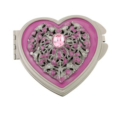 1928 Jewelry Enamel and Crystal Heart Mirror Compact