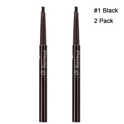 Magik 2 Pack Waterproof Eyebrow Pencil Retractable Slant Tip & Brush Double-ends Natural Hair-like Look (#1 Black)