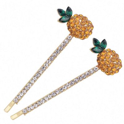 Womens Simple Crystal Rhinestone Pineapple Hairgrip Hair Accessories Women Fruit Pineapple Hairpins Headwear Gold-color