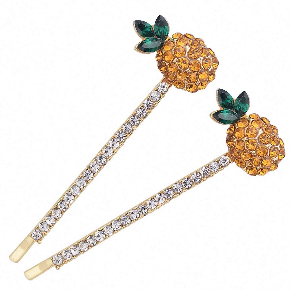 Womens Simple Crystal Rhinestone Pineapple Hairgrip Hair Accessories Women Fruit Pineapple Hairpins Headwear Gold-color