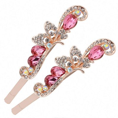 Womens One Pair Women Sparkling Hairpin Hairwear Crystal Rhinestone Butterfly Hair Clips Headwear Hair Accessories Jewelry Pink