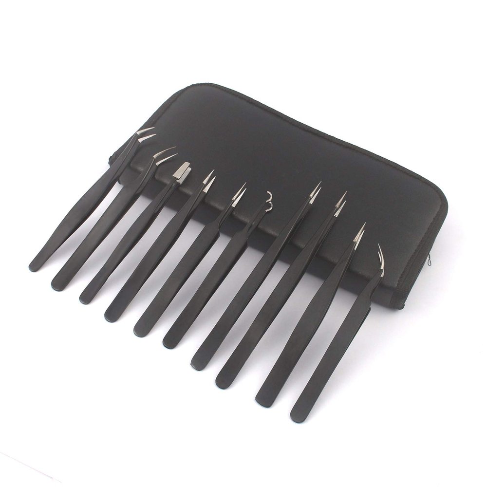 10pcs Stainless Steel Tweezer Set, Anti-Static ESD Tweezers with Tips for Electronics Repair, Soldering, Crafting and Jewelry By G.S ONLINE STORE