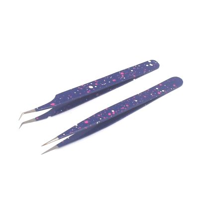 2 Pieces Straight and Curved Tip Tweezers Nipper for Eyelash Extensions, Blue & White Stainless Steel False Lash Application Tools by G.S Online Store