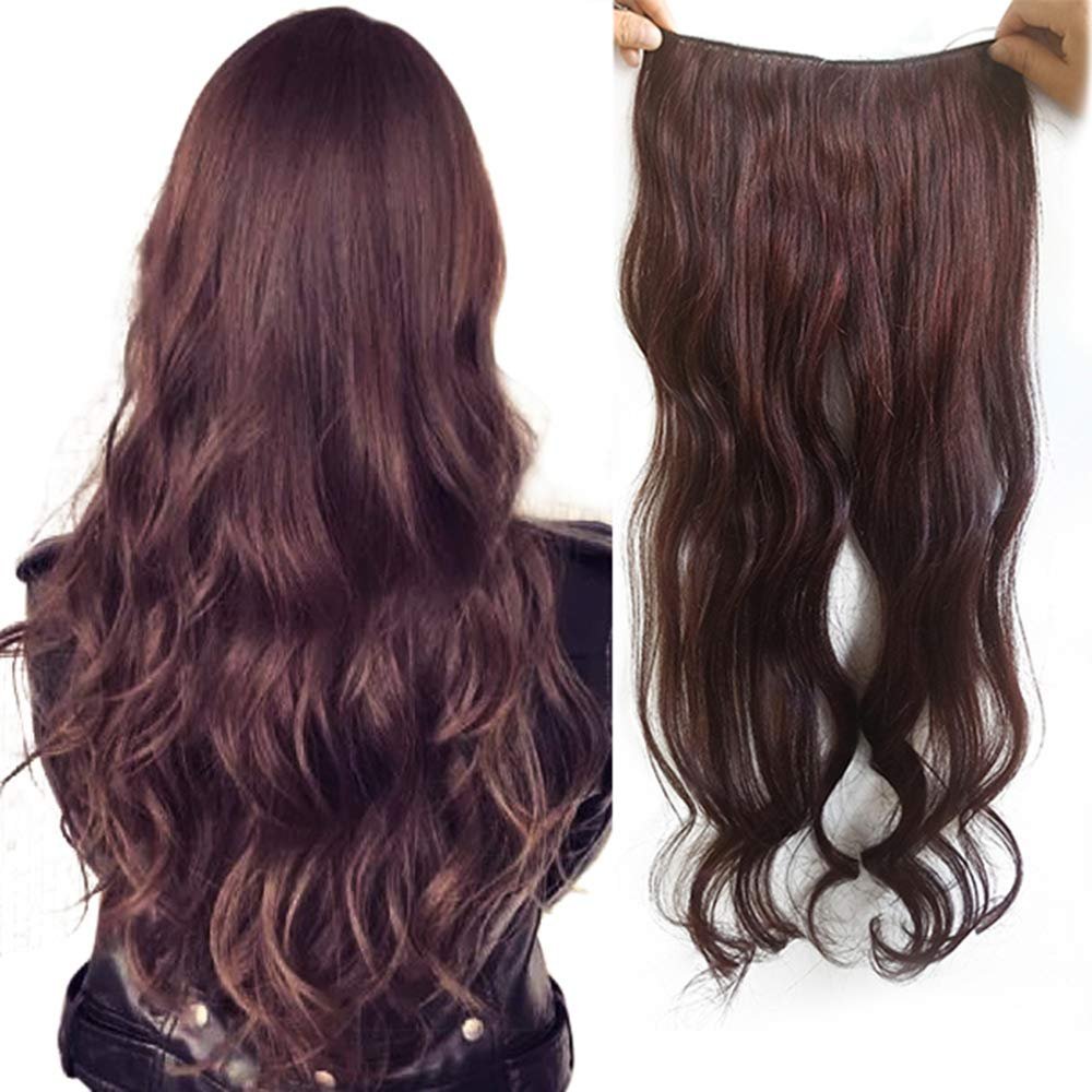 Wavy Micro Hair Extensions Real Human Hair RemeeHi Hidden Micro Invisible Wire Hair Pieces for Women 80g, 16 Inches 2# Dark Brown