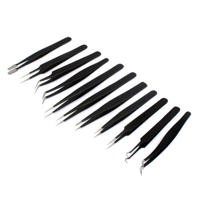 11 Pcs Long Stainless Steel Tweezers for Electronics Soldering, Watch, Jewelry, Hobby Crafts, Eyelash Extensions, Ingrown Hair - with Case by G.S Online Store