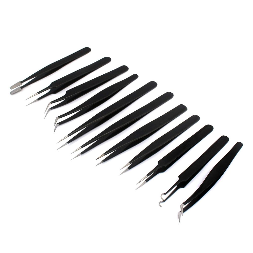 11 Pcs Long Stainless Steel Tweezers for Electronics Soldering, Watch, Jewelry, Hobby Crafts, Eyelash Extensions, Ingrown Hair - with Case by G.S Online Store