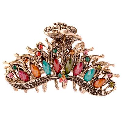 Women Lady Retro Flowers Hair Claw Clip Large Hair Updo Grip Bath Accessories for Thick Hair Vintage Alloy Rhinestone Non-Slip Hair Jaw Clips Hairpin Fancy Hair Barrette Clamp (Colourful)