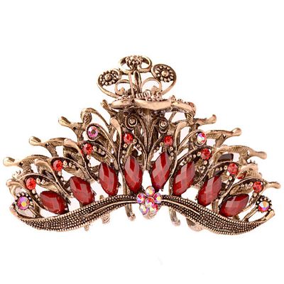 Women Lady Retro Flowers Hair Claw Clip Large Hair Updo Grip Bath Accessories for Thick Hair Vintage Alloy Rhinestone Non-Slip Hair Jaw Clips Hairpin Fancy Hair Barrette Clamp (Red)