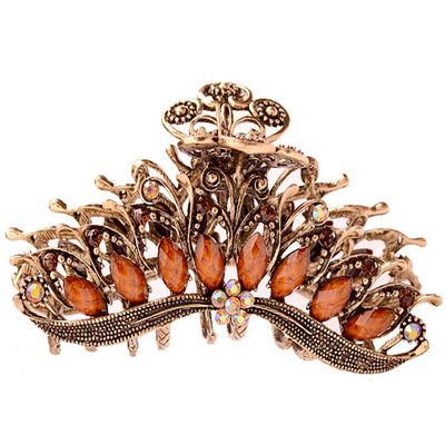 Women Lady Retro Flowers Hair Claw Clip Large Hair Updo Grip Bath Accessories for Thick Hair Vintage Alloy Rhinestone Non-Slip Hair Jaw Clips Hairpin Fancy Hair Barrette Clamp (Brown)