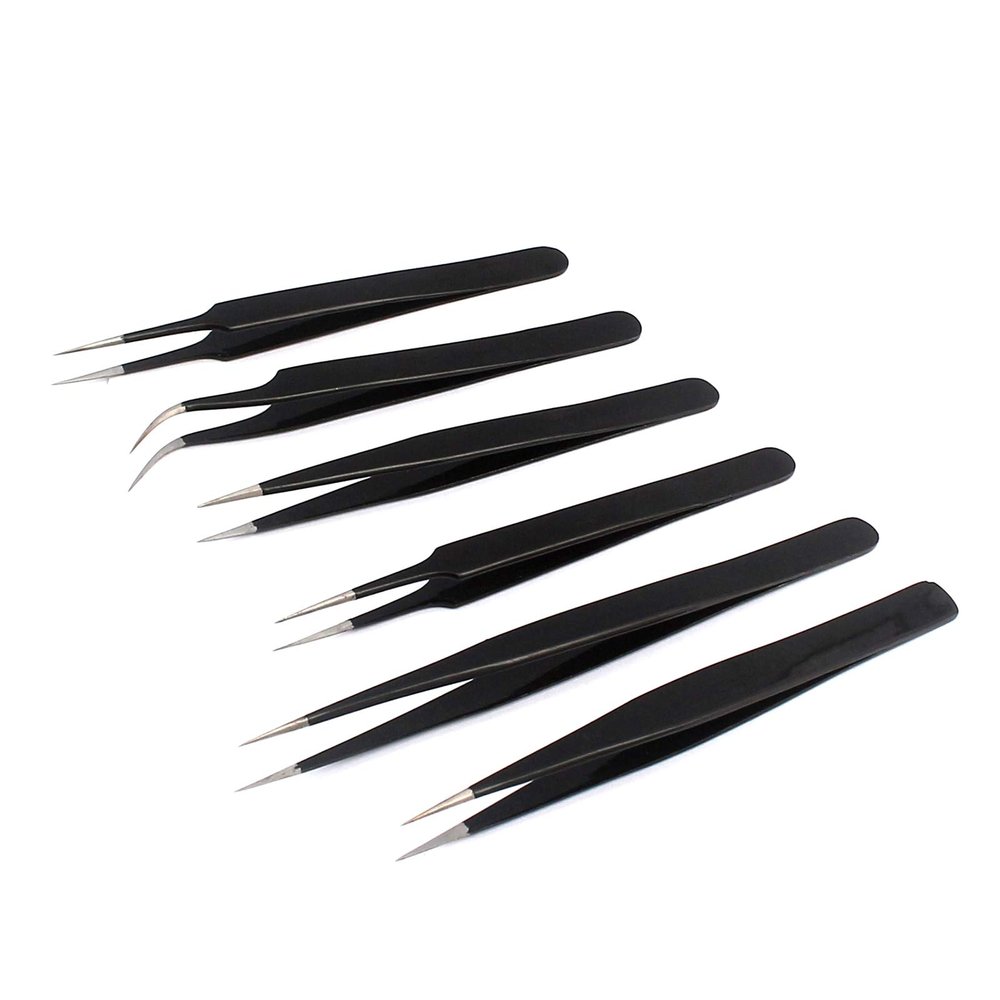 6 pcs ESD Safe Precision Stainless Steel Anti-Static Tweezers Maintenance Tool Set for Electronics, Jewelry-Making, Laboratory Work, Hobbies By G.S Online Store