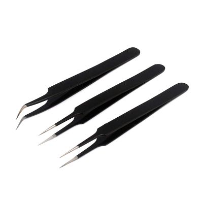 3pcs of Fine tip Curved + Straight and Round Anti-Static Tweezers Set By G.S Online Store