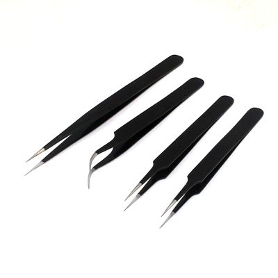 4 Pcs ESD Stainless Steel Tweezers for Eyelash Extension,Electronics, Jewelry-Making - Straight and Curved Tip Tweezers - Black Color By G.S Online Store