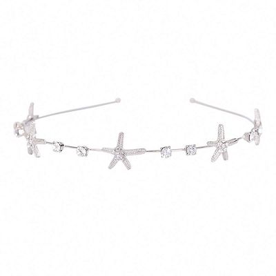 Womens Simple Hairband Hair Jewelry Rhinestone Starfish Headband for Women Elegant Hairwear Hair Accessories Silver Plated