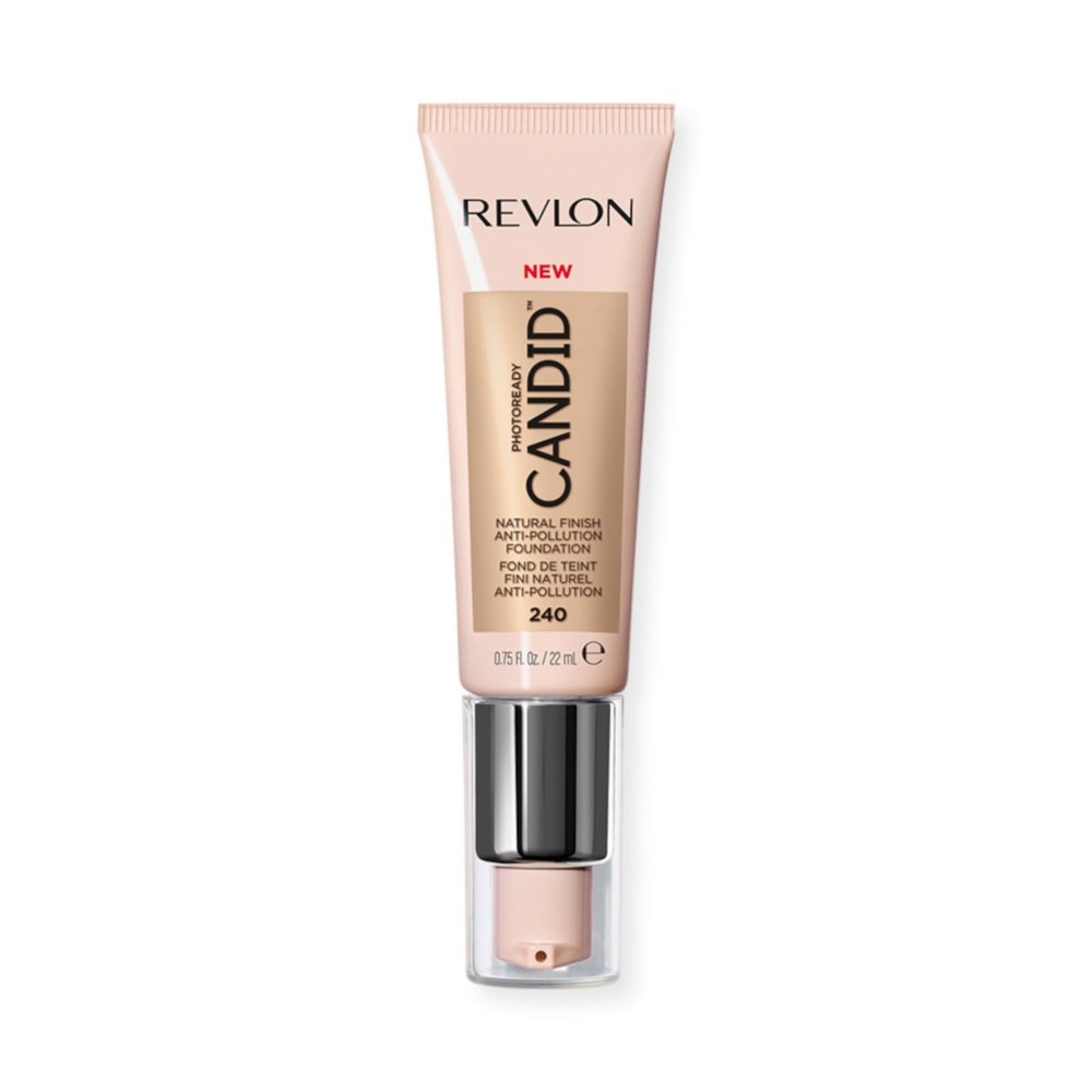 Revlon Liquid Foundation, Photo Ready Candid Face Makeup for Sensitive and Dry Skin, Longwear Sheer-Medium Coverage with Natural Glow Finish, 240 Natural Beige, 0.75 Oz
